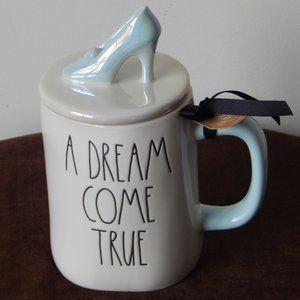 NWT Rae Dunn A Dream Come True Cinderella Double Sided Mug with Shoe Topper